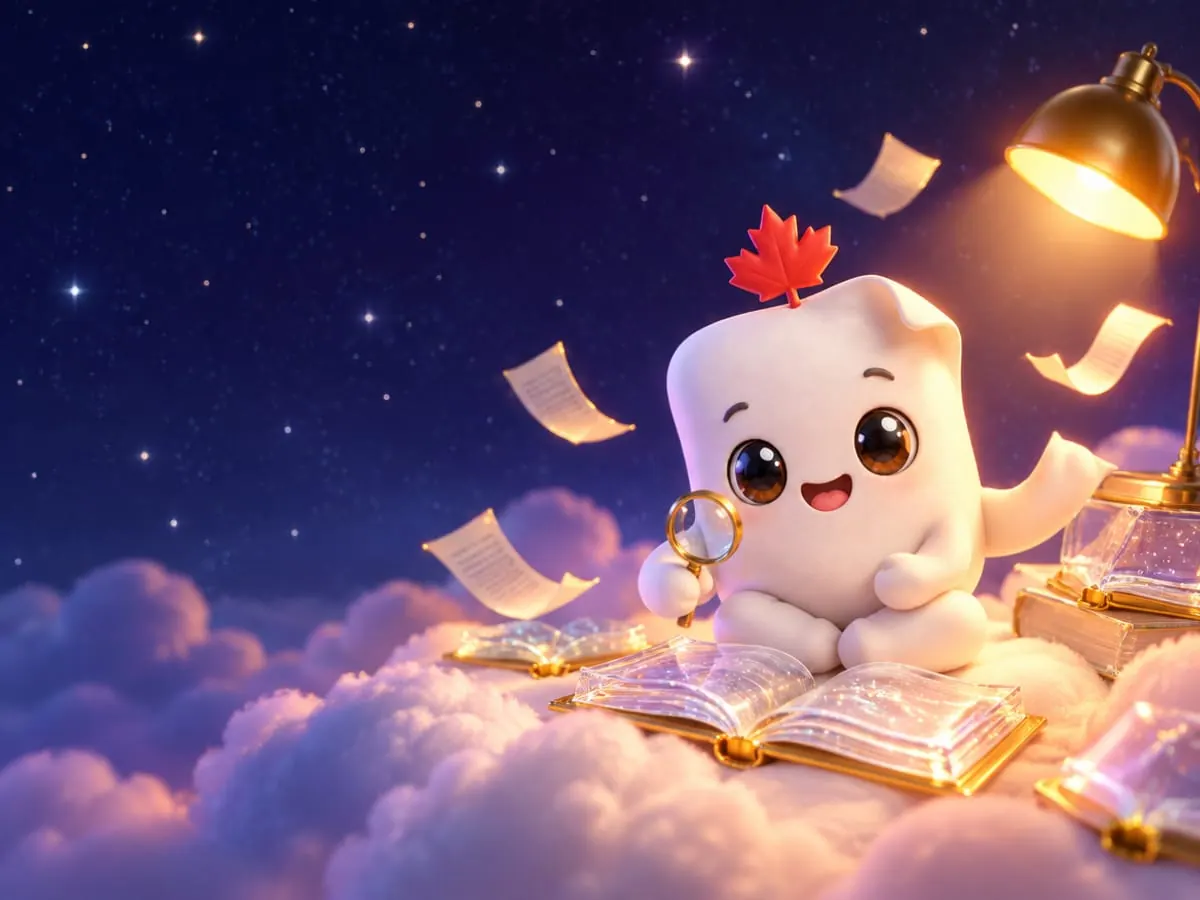 La mascotte de Première Page, jeune, lit des livres de verre sous une lampe, une loupe à la main : les débuts